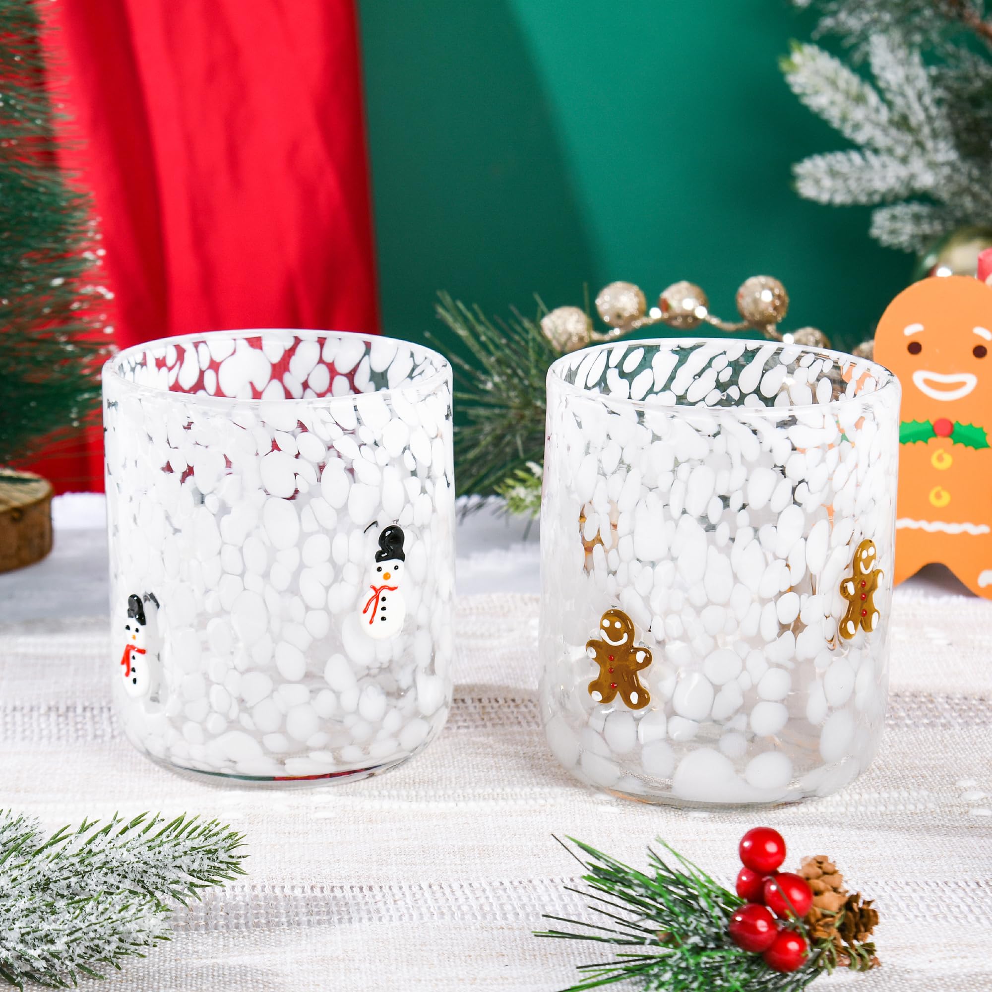 ZUQMZUQ Christmas Icon Glass Cups Set-14 oz Gingerbread Man and